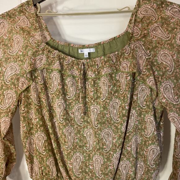 DR2 Daniel Raiin Green & Pink Paisley Elastic Waist Sleeve & Neck Top XXL - Picture 2 of 8